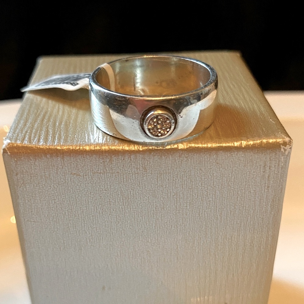Brighton Silver Wide Band with round Bezel Crystal Accent